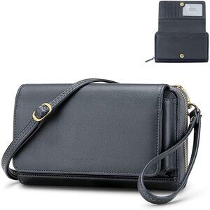 Women’s 11-dark Grey Leather Imported Zipper Purses Crossbody Bag